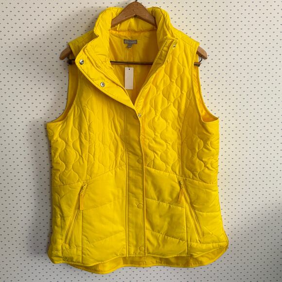 Talbots Packable Hood Quilted Vest L NWT Yellow Puffy Puffer Travel Jacket - Picture 3 of 10